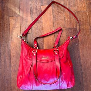 Coach Ashley Red Leather Carry-All Satchel